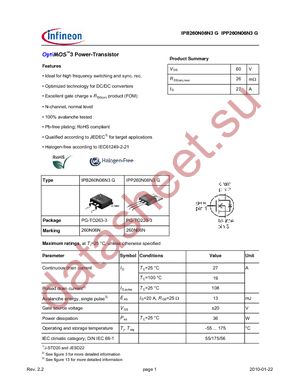 IPP260N06N3 G datasheet  